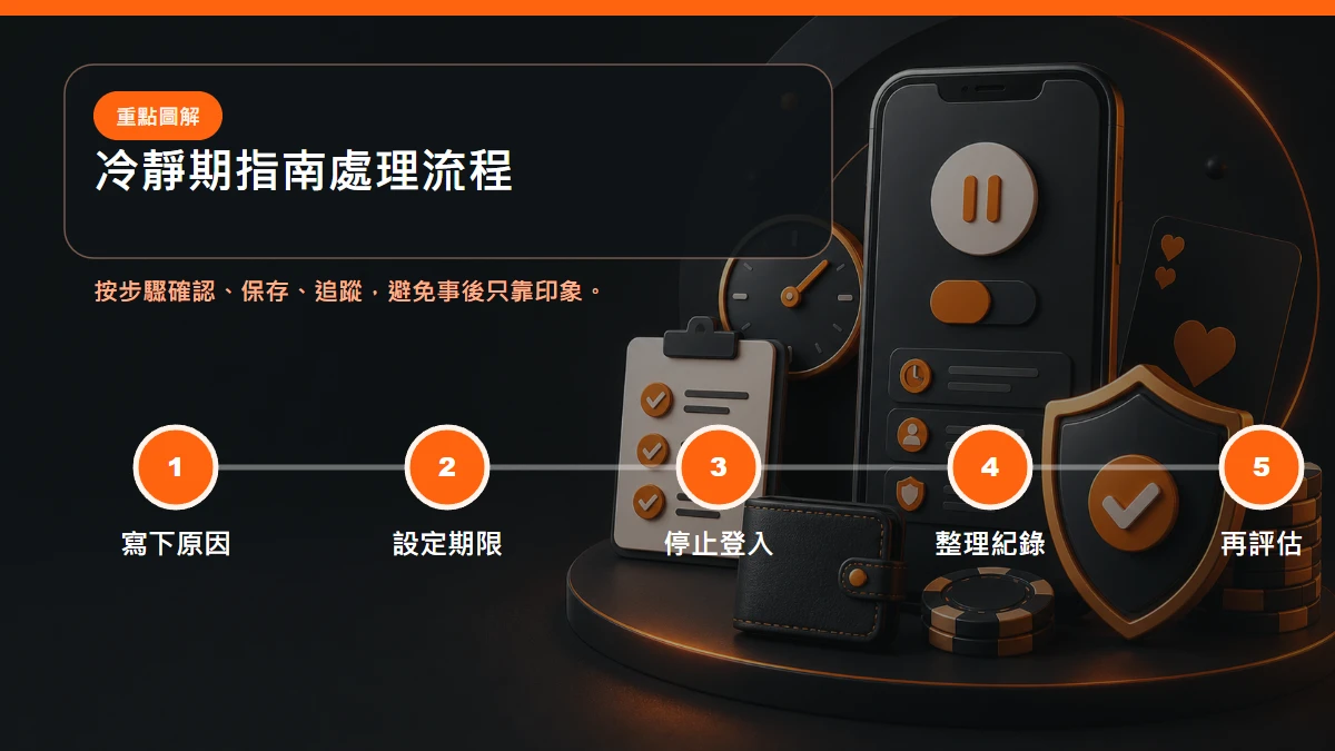 冷靜期指南處理流程,從寫下原因到設定期限到停止登入到整理紀錄到再評估